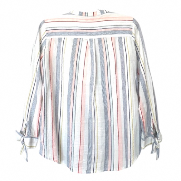 J.Crew Mercantile Women's Tie-Sleeve Striped Collarless Button Down Shirt Size S - Picture 9 of 11